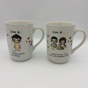 Vintage Love Is... 1972 Whimsical Ceramic Cartoon Mugs - (Set of 2)